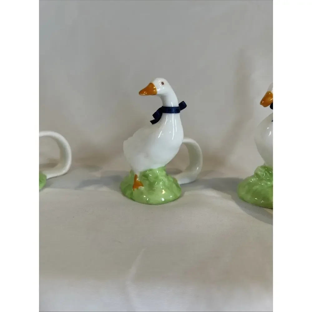 Vintage Ceramic Geese Blue Ribbon Napkin Holder Country Kitchen Decor